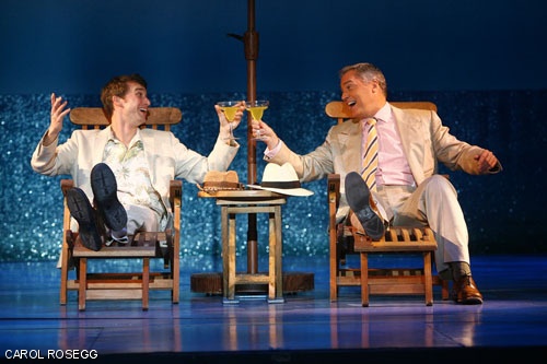Freddy Benson (D.B. Bonds) and Lawrence Jameson (Tom Hewitt) toast their dirty rotten selves.