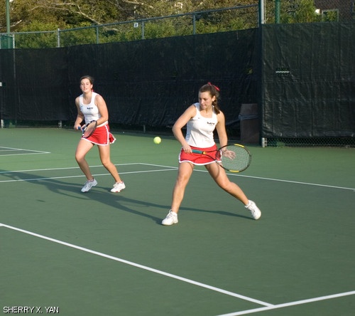 Sophomore Katherine M. Smyth ’10 concentrates during the women’s tennis game against Tufts University Thursday, Sept. 27.