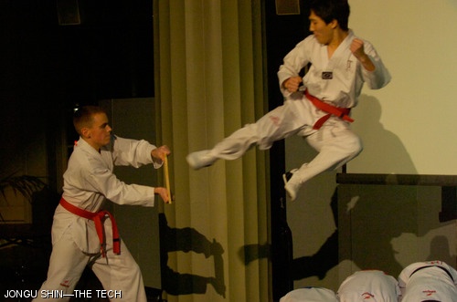 MIT Sport Taekwondo Member Christopher J. Han ’09 flies towards Stephen H. Petraeus ’09 at the Korean Student Association’s Culture Show held Sunday in Walker Memorial.