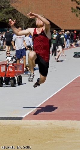 Mattias S. Flander ’11 competes in the men’s triple jump at last Saturday’s annual Spring Invitational, held at Steinbrenner Stadium. Flander placed second with a distance of 45 5.75”.