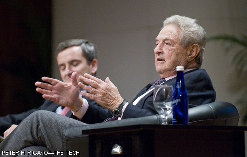 Investor, philanthropist, and political activist George Soros speaks at a forum titled “The New Paradigm for Financial Markets” on Oct. 28 in Kresge Auditorium.