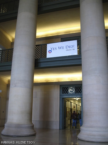 Students hung a “Yes We Did” poster in Lobby 7 on Nov. 4, 2008 to celebrate Barack Obama’s victory in the 2008 presidential elections.