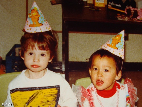 Christine Yu, at age 4, about to slobber on her preschool boyfriend Timothy.