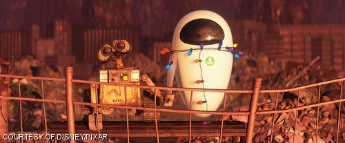 Eve and WALL-E enjoy the sunset in the film WALL-E.