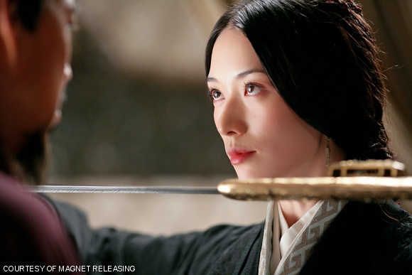 A determined and cunning Xiao Qiao (Chiling Lin) confronts her husband’s enemy Cao Cao to make peace and stall time in the film Red Cliff.