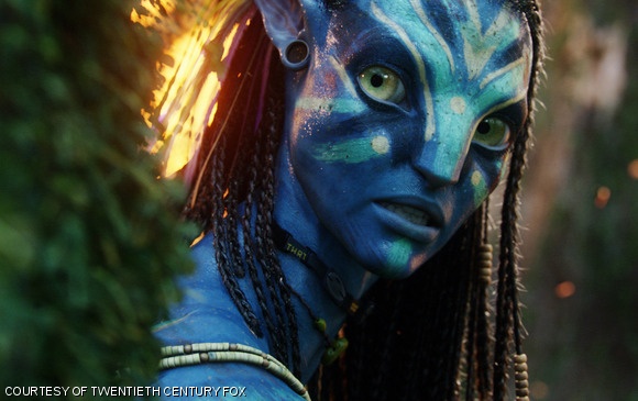 Zoe Saldana portrays the character Neytiri in James Cameron’s blockbuster, Avatar.