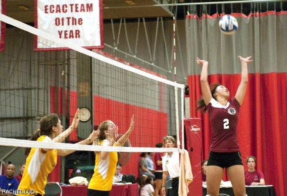 Sharon S. Hao ’14 sets the ball in the third game of a volleyball match against Williams last Friday. The Engineers won the game 28-26.