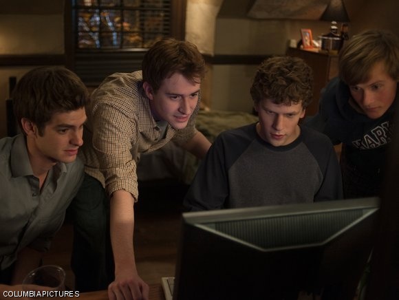 Andrew Garfield, Joseph Mazzello, Jesse Eisenberg and Patrick Maple gaze into the future of everyone’s social lives.