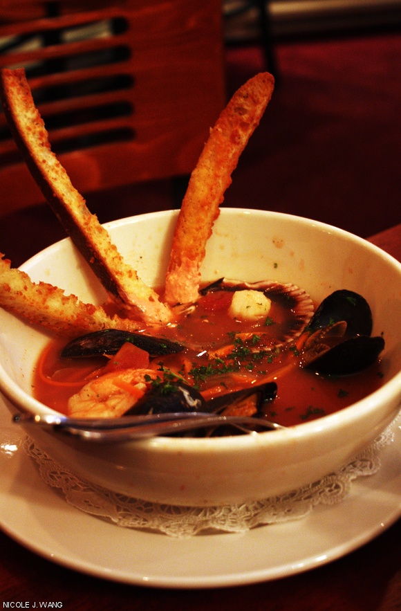 The shellfish soup, which featured mussels, scallops, clams and shrimp in a spicy tomato broth, was perfect for a crisp fall day.