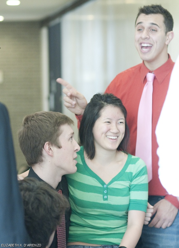 7.013 student Valerie J. Chia ’13 gets Serenaded by the Logs on Friday outside of 26-100. Serenades are one of MIT’s Valentine’s Day traditions.