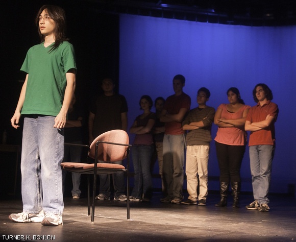 Stephen Giandomenico ’11 is thrust to the front of the stage during Dramashop’s production of Too Much Light Makes the Baby Go Blind. The show features 30 short two minute play, appearing today at 8 p.m. and tomorrow at 10 p.m. in Kresge Little Theater. Admission is $1 times the number of the roll of a die.