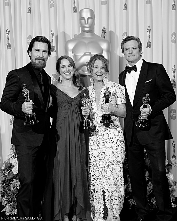 Winners Christian Bale (Best Supporting Actor), Natalie Portman (Best Actress), Melissa Leo (Best Supporting Actress), and Colin Firth (Best Actor in a Leading Role).