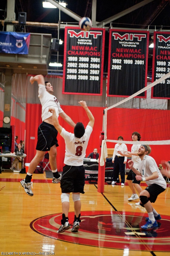 Patrick J. Vatterott ’13 prepares to spike the ball after a set by Timothy R. Lee ’11 in the Men’s Volleyball game held at Rockwell Cage this Saturday. The Engineers beat Mount Ida College in a decisive victory with a score of 3-0.