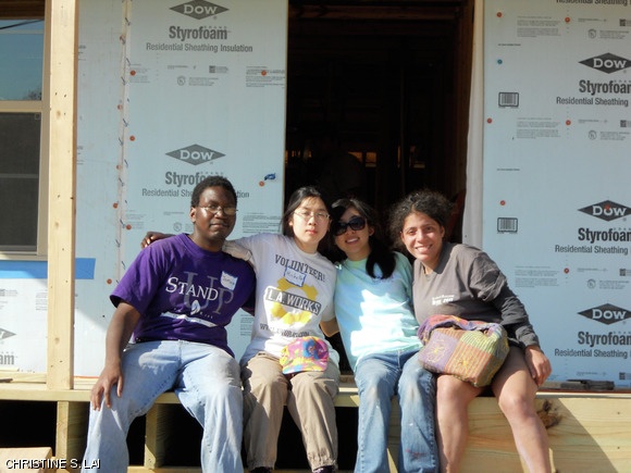 MIT Habitat for Humanity builds houses in Birmingham, Ala. Left to right: Jemale D. Lockett ’14, Michelle Fung ’13, Christine S. Lai ’13, and Marcela I. Rodriguez ’13.