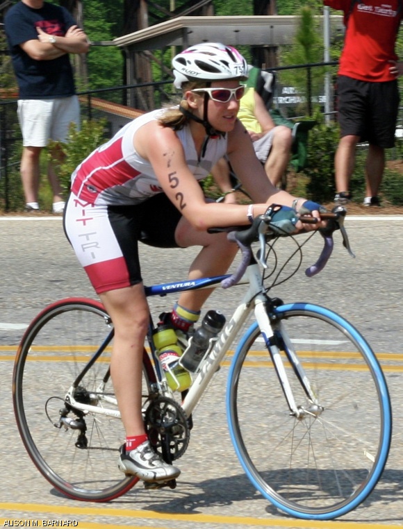 Shaena R. Berlin ’13 competes in the cycling portion of the USA Triathlon Collegiate National Championship in Tuscaloosa, Ala.