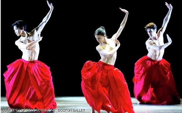 Altan Dugaraa, Sarah Wroth, and Yury Yanowsky perform in Boston Ballet’s Bella Figura.