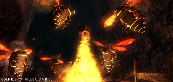 In the Stonefang Tunnel, a rock worm incinerates the players while flying bearbugs hover around it.