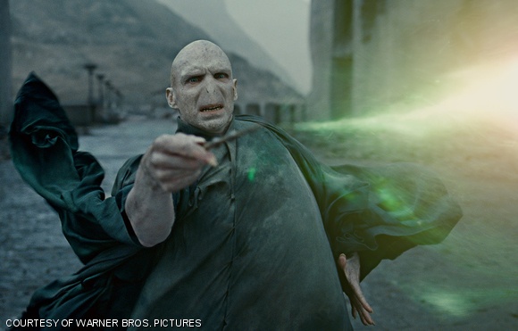 Ralph Fiennes in all his glory as the (noseless) Lord Voldemort in the final installment of the Harry Potter franchise.