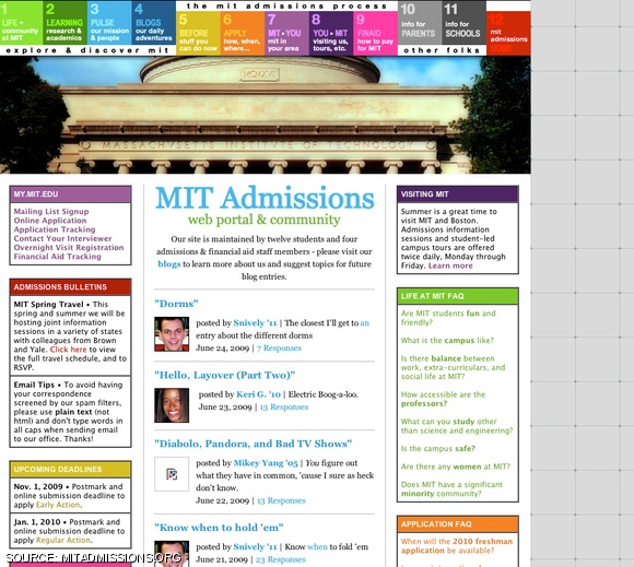 Left, admissions website after redesign. Right, website before redesign.