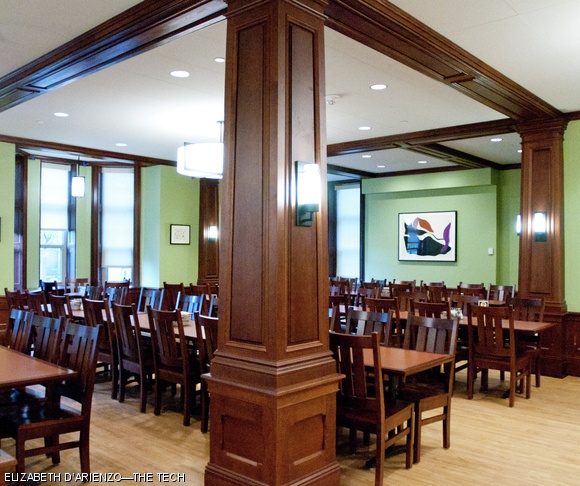 The northern dining area of the Howard Dining Hall in Maseeh, one of two dining areas in the hall.