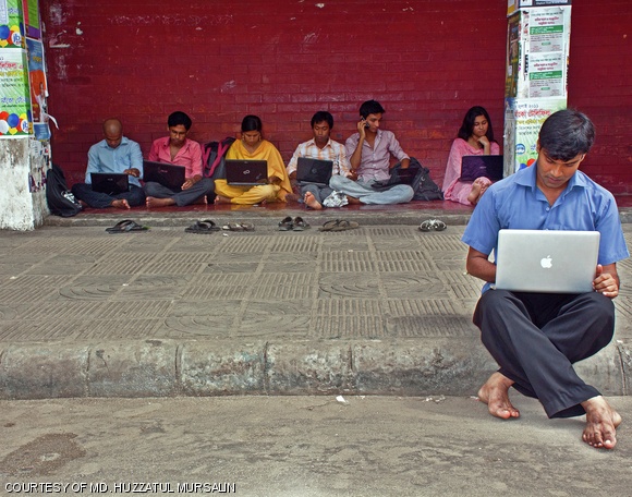 Mursalin’s “Global Gossiping” is on view at the Wiesner Art Gallery until Nov. 30.