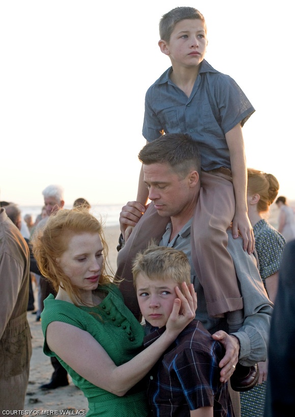 Jessica Chastain, Laramie Eppler, Brad Pitt, and Tye Sheridan in The Tree of Life.