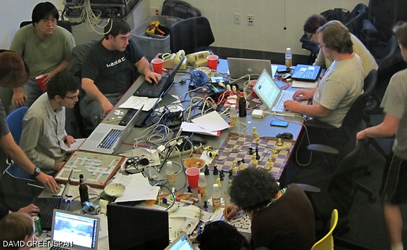 The team “Death From Above” works to solve puzzles. They placed 12th overall.