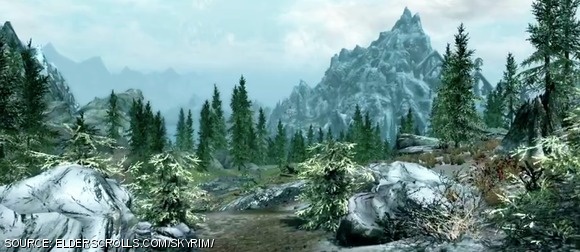 The mountain terrain in Skyrim makes for stunning visuals.