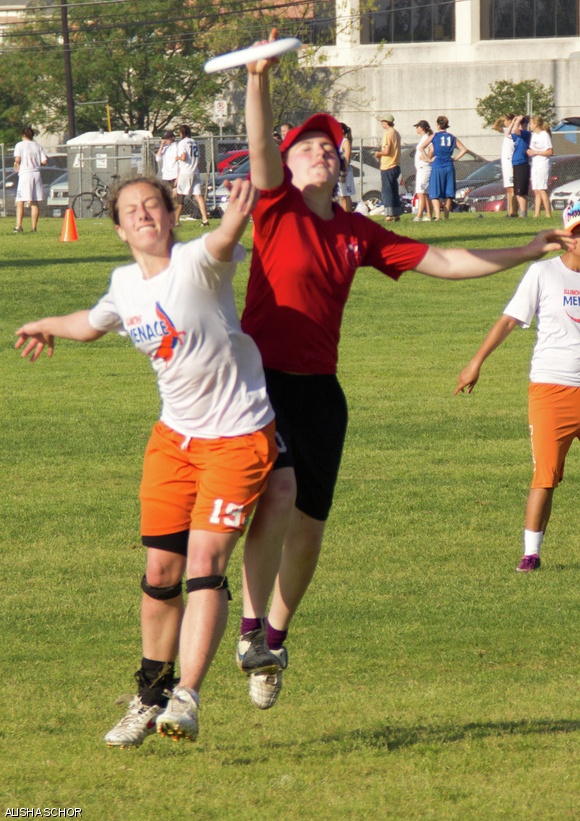Kathleen M. Hoza ‘14, right, skies her defender at Centex in the game against UIUC. The Engineers went on to win seventh in their division.