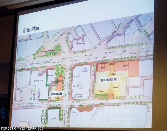 The north portion of Random Hall’s block is slated to become 300 Mass. Ave; a residential building is planned for two blocks north, on Sidney St.