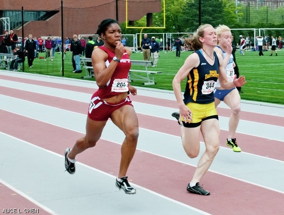 Portia M. Jones ’12 (left) finished second in the final round of the 100-meter dash. She also won the 100-meter hurdles and was the runner-up in the 200-meter dash.