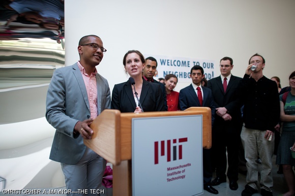 Bryan Owens Bryson G and Amanda C. David ’13, both members of the student advisory group to the presidential search committee, welcomed Reif as president on Wednesday evening in the Stata Center.
