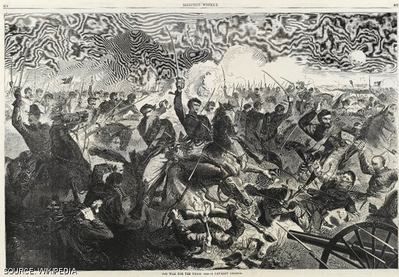 During the Civil War, newspapers printed engravings such as Winslow Homer’s A War for the Union 1862 — Cavalry Charge.