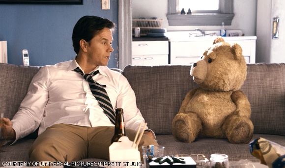 John (Mark Wahlberg) with his best friend Ted (voiced by Seth Macfarlane)
