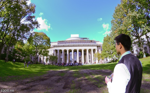 Richard Yoon stands in Killian Court before the flashmob on Oct. 21.