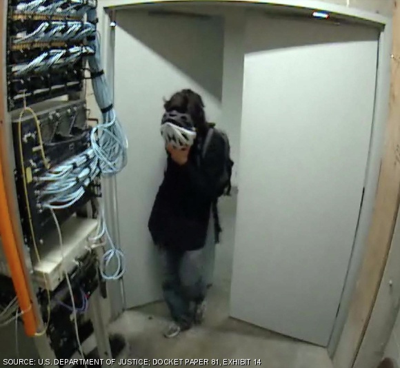 Swartz enters 16-004T on Jan. 6, 2011, hiding behind helmet.