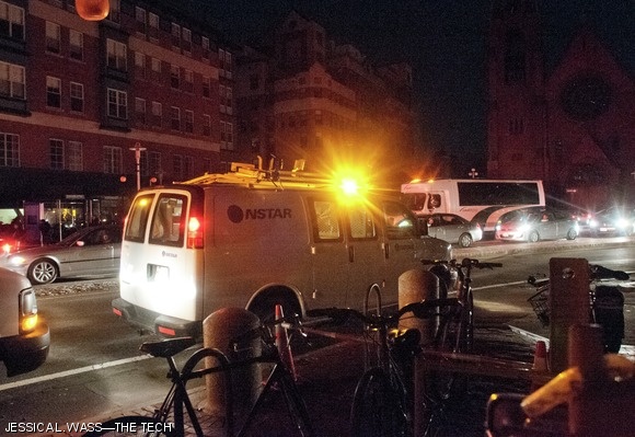 NStar employees did repair work on the electric grid near the Central Square subway station.