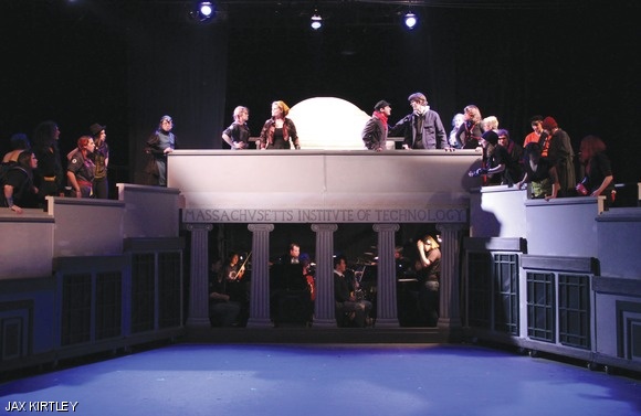 Hackers are caught on the Dome in the MIT Musical Theater Guild’s production of Hack, Punt, Tool.