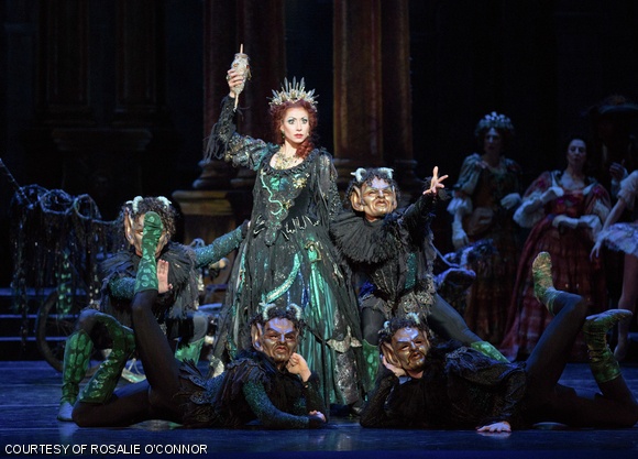 The evil fairy Carabosse (Erica Cornejo) brings a cursed spindle to Princess Aurora.
