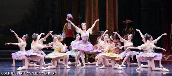 The Lilac Fairy (Lia Cririo) surrounded by other fairies during the christening of Princess Aurora.
