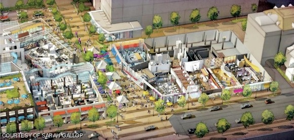 MIT’s plans include large open spaces for pedestrians, and possibly indoor public commons. Shown here is a possible view of ground-floor spaces near the Kendall T stop.