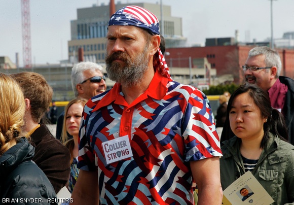 Mechanical Engineering Professor Alex H. Slocum ’82 arrives for the memorial service for MIT police officer Sean A. Collier.