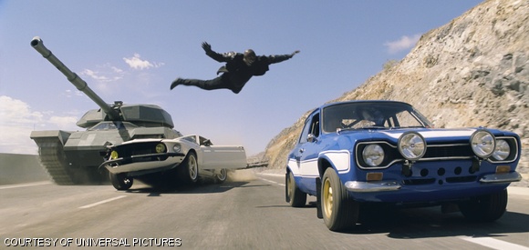 Tyrese Gibson as Roman makes a death-defying leap.