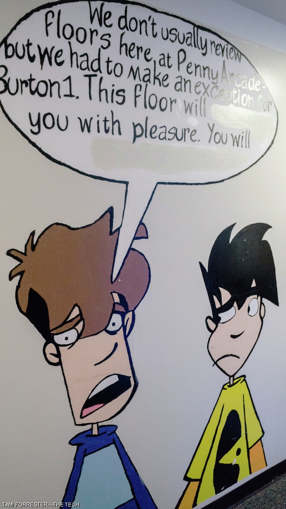 The Penny Arcade mural on the first floor of Burton-Conner has recently been censored. The last two sentences originally read, “This floor will eviscerate you with pleasure. You will bleed to death.”