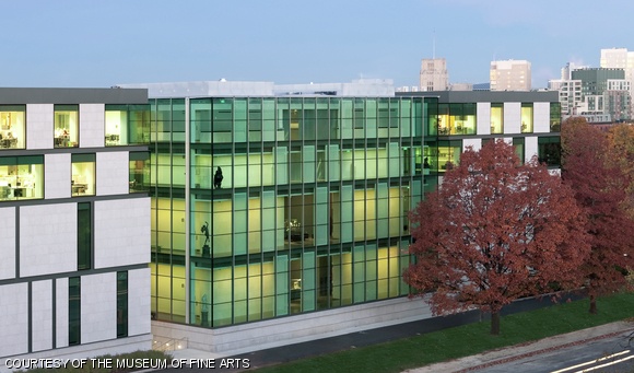 The exterior of the Art of the Americas Wing at the Museum of Fine Arts.