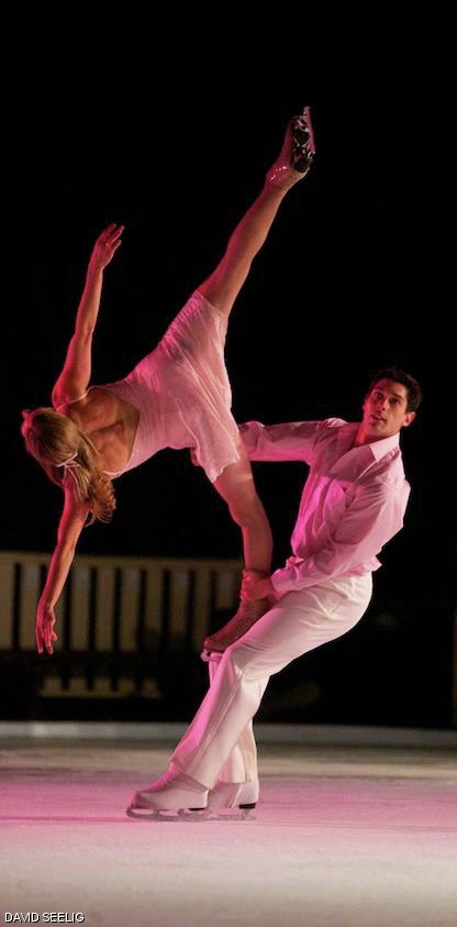 Kim Navarro and Brent Bommentre of the Ice Dance Theatre of New York performing a duet in Reveries, a piece about an artist finding his muse.