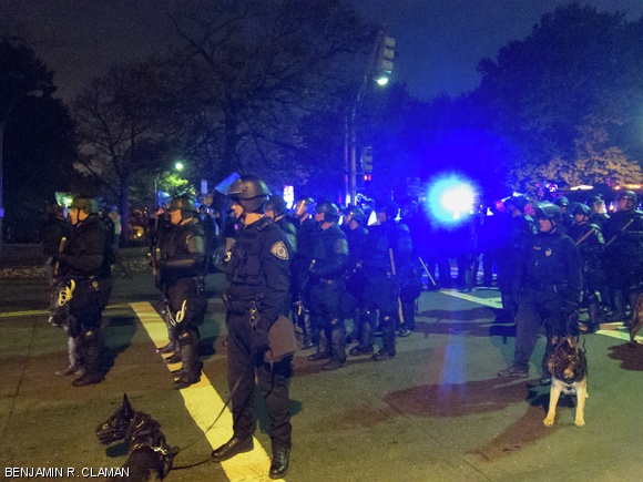 Police from across the state were on hand to maintain order following the Wednesday night World Series victory.
