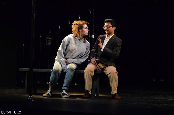 A psychopathic homeless woman (Zoe R. Sheinkopf ’17) and a screenplay writer (Rishabh Bhargava ’15) meet under unlikely circumstances in Riverside Drive, directed by Bruno D. Tambasco ’15.