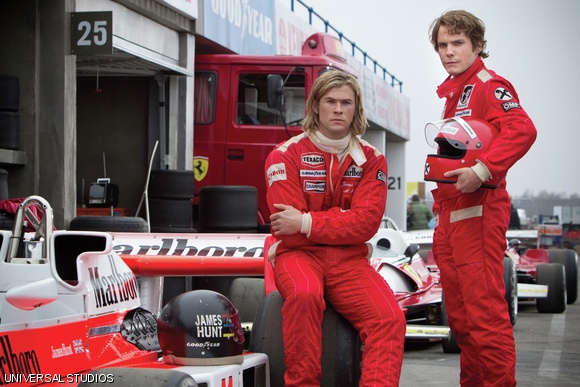 James Hunt (Chris Hemsworth) and Niki Lauda (Daniel Brühl) in Rush.