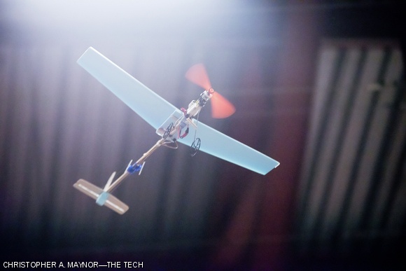 One of the competitors in the Unified Engineering Flight Competition zips ahead.